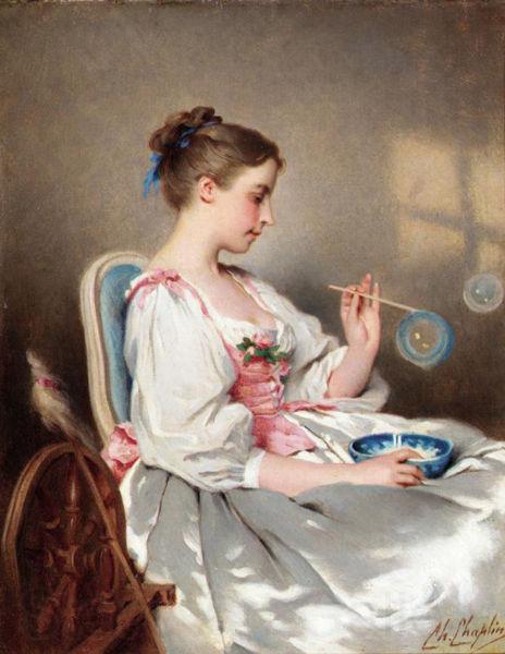 Charles Joshua Chaplin Blowing Bubbles Norge oil painting art